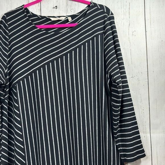 Soft Surroundings Black White Striped Asymmetrical Swing Maxi Dress XL Comfy - Picture 4 of 16